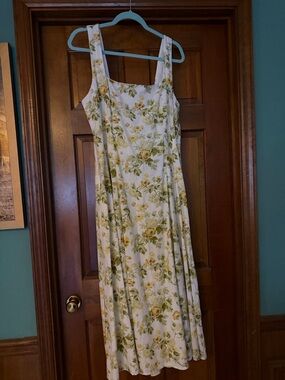 Floral A-Line Sundress in White and Green
